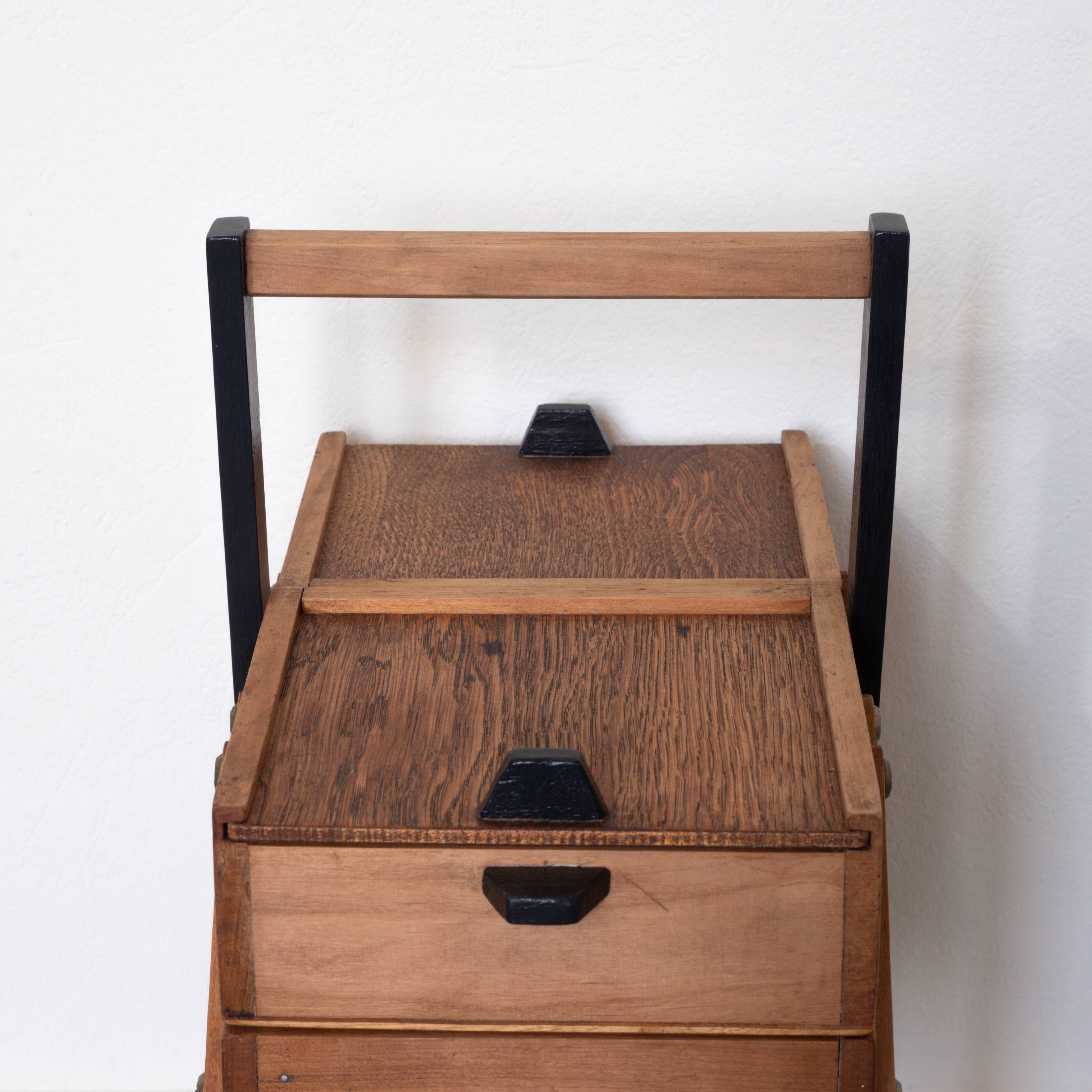 Old wood worker, black feet, blue interior