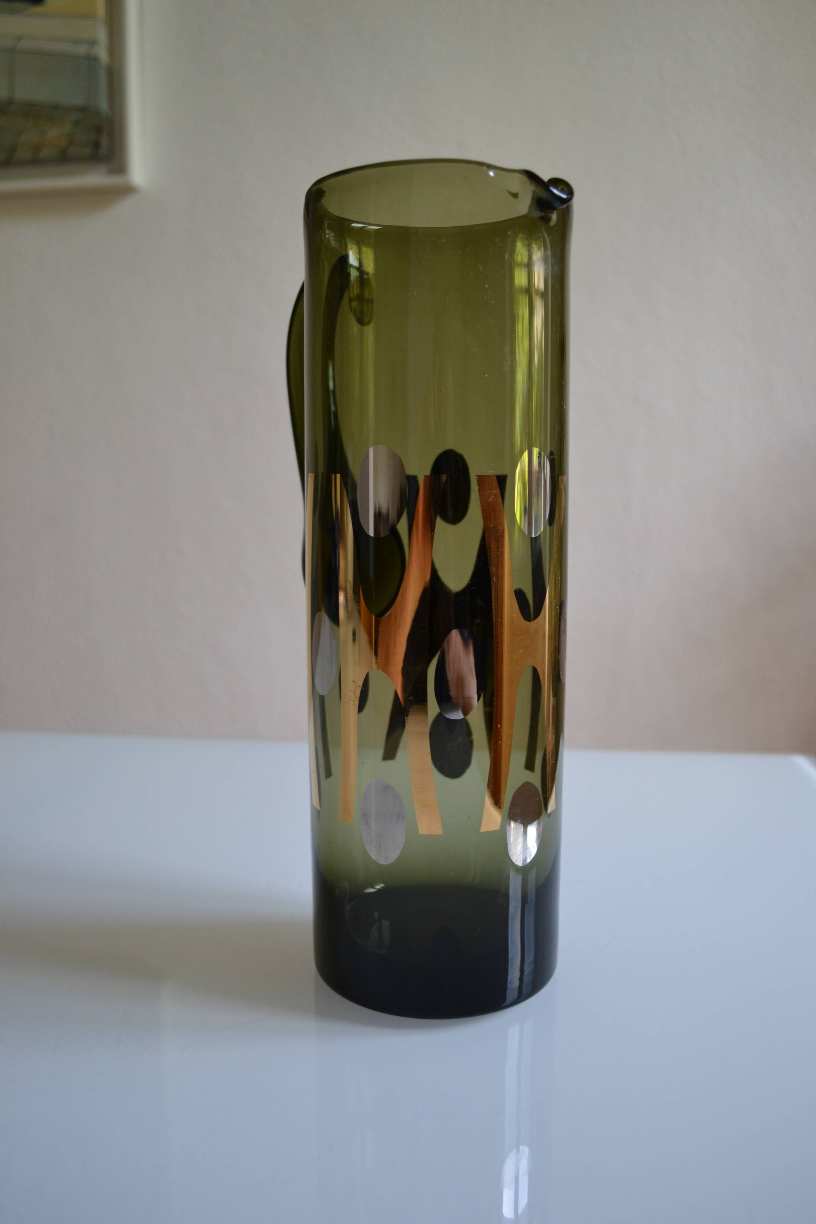 Modernist blown glass pitcher with geometric decoration 1970