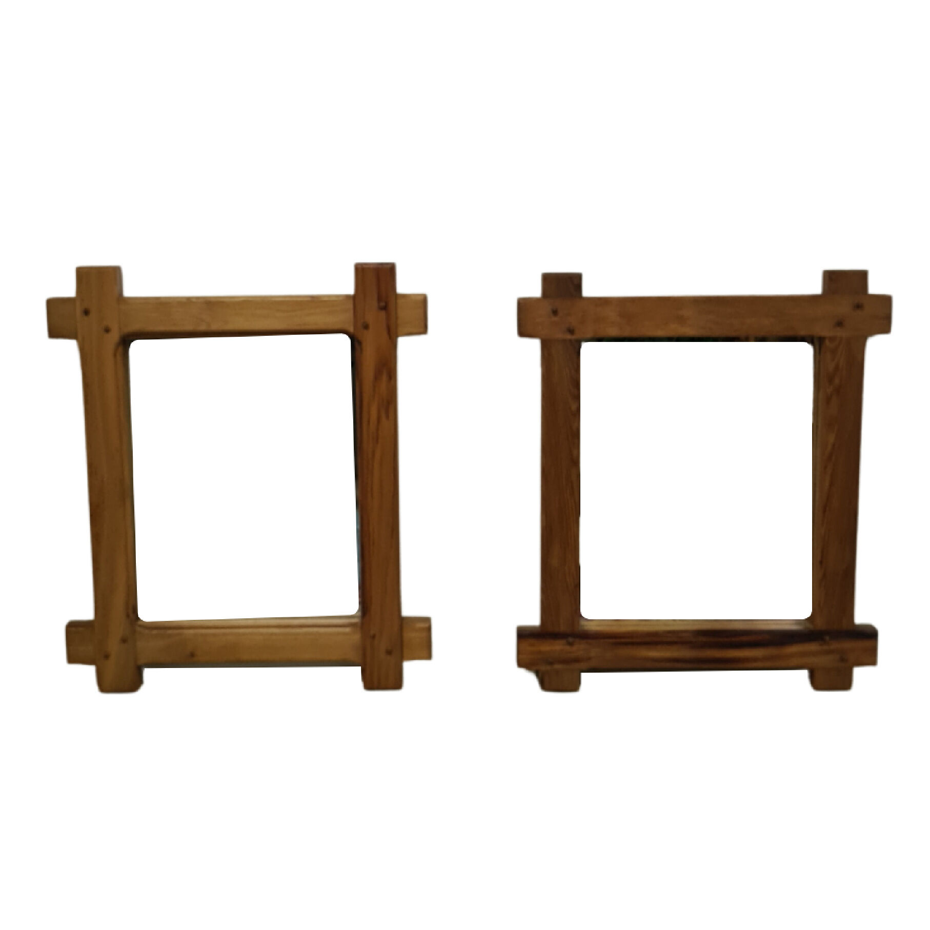 Miroir mural brutaliste en chêne massif Belgique années 1970 60x70cm