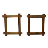 Miroir mural brutaliste en chêne massif Belgique années 1970 60x70cm