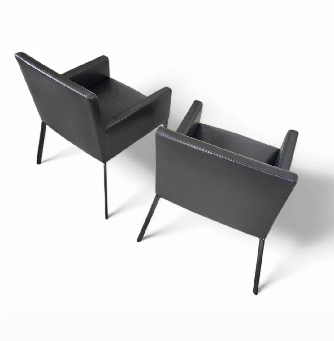 Pair manet minotti arm chairs 2004 / dark brown leather / chrome