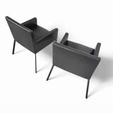 Pair manet minotti arm chairs 2004 / dark brown leather / chrome