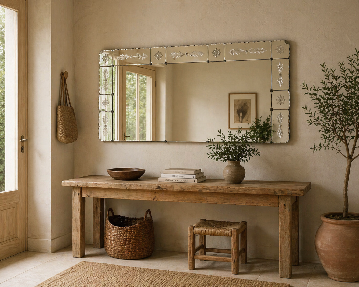 Large antique Art Deco Venetian mirror 203x100