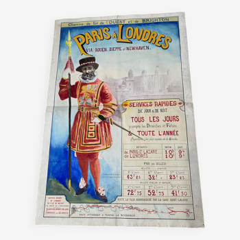 Old draft railway poster paris london caulo sign