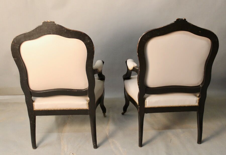 Pair of Convertible Armchairs Louis XV Style Pear Blackened Napoleon III