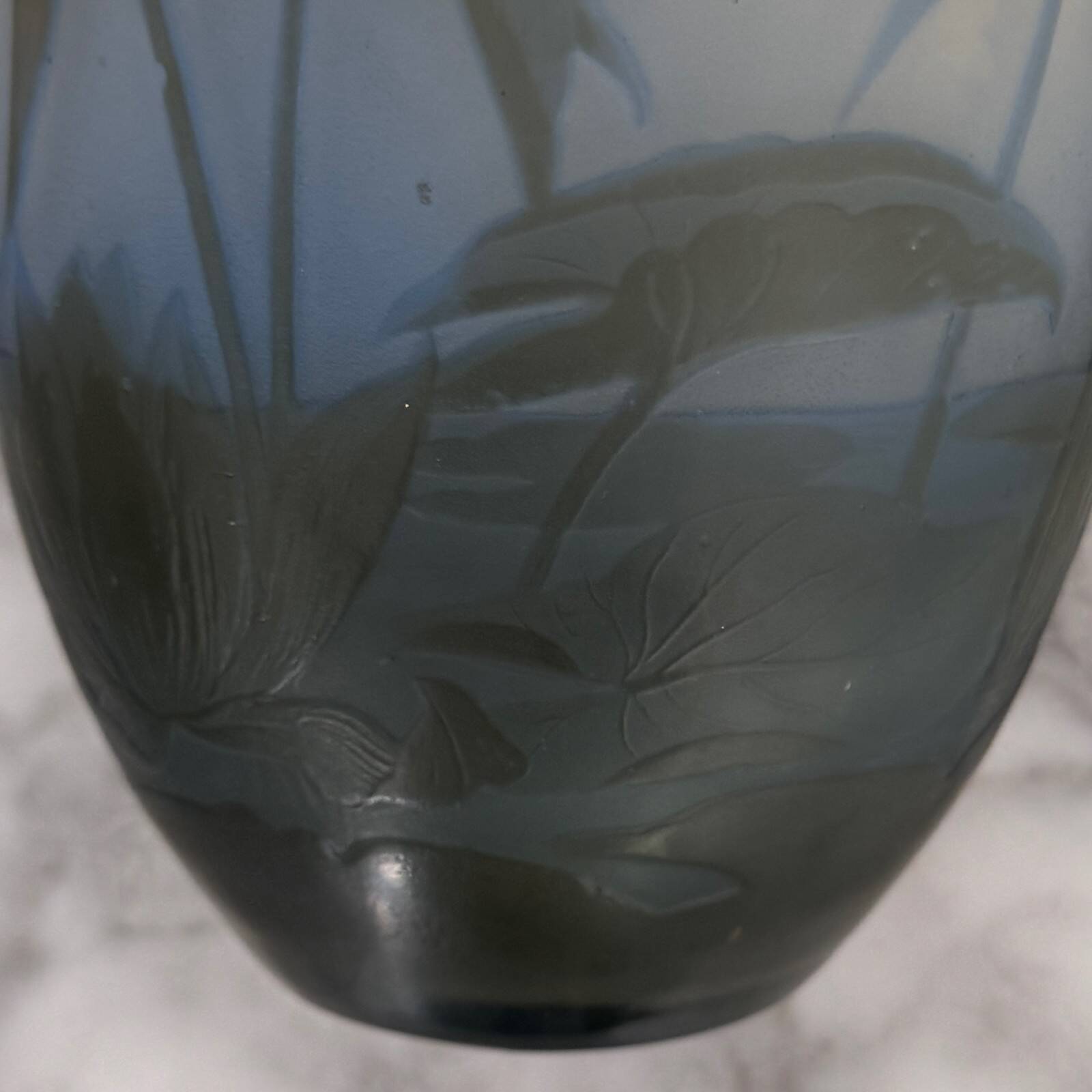Art Nouveau vase by Gallé in acid-etched glass paste with vegetation