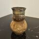 Decorative pitcher or vase in signed stoneware, beige and brown - rustic art style.