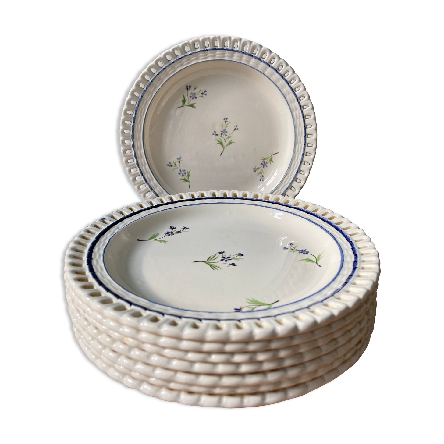Set of 8 small plates Niderviller décor at Barbeau