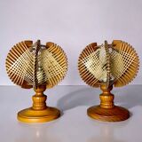 Lampes de table en bois et osier, années 60