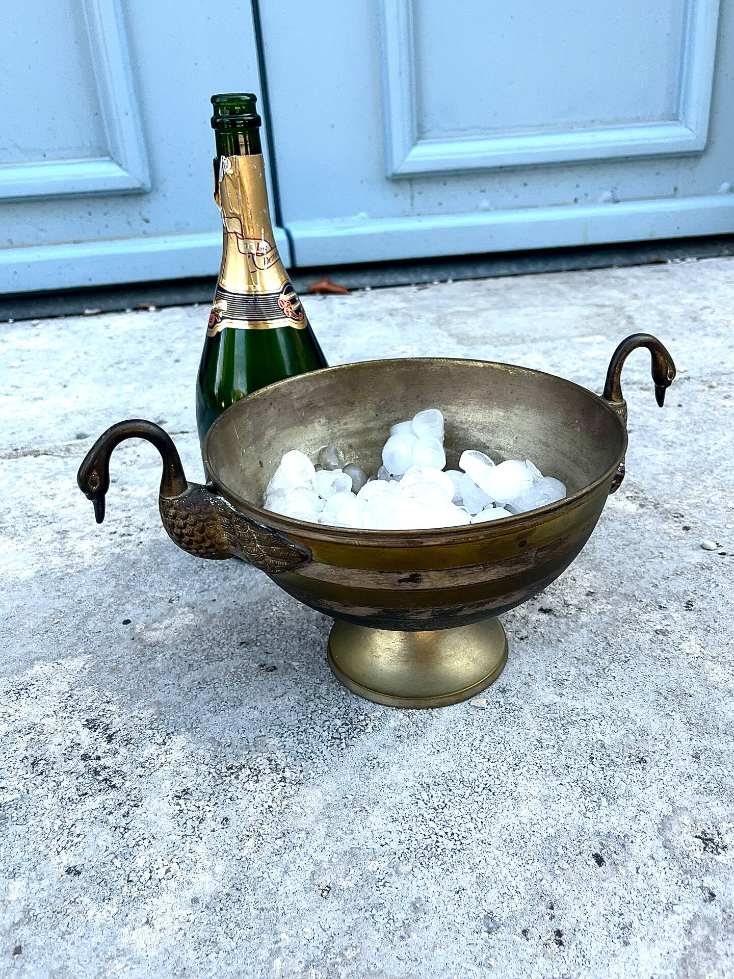 Swan Ice Bucket Brass French Vintage Footed Barware