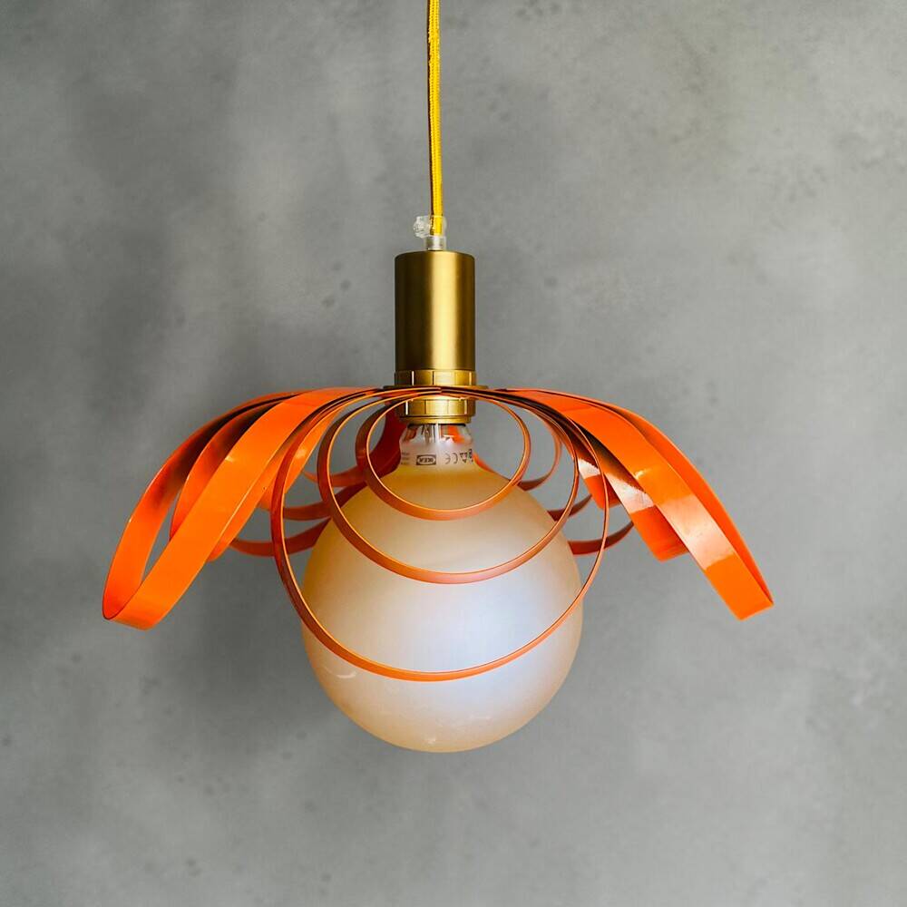 French modern orange metal ribbon lamp
