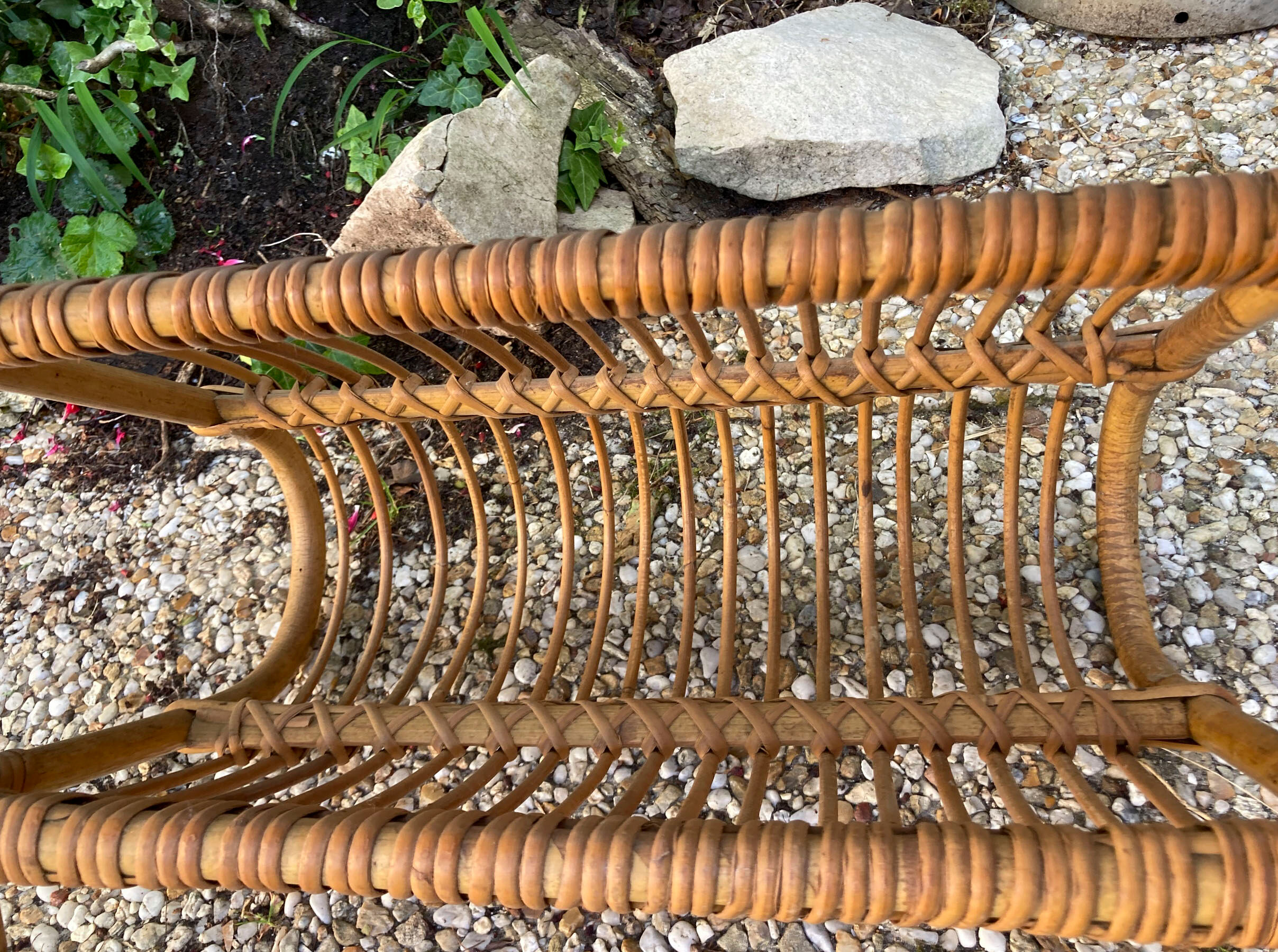 Vintage rattan magazine holder table