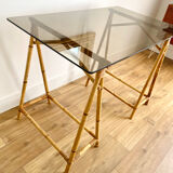 Rattan desk and smoked glass tray