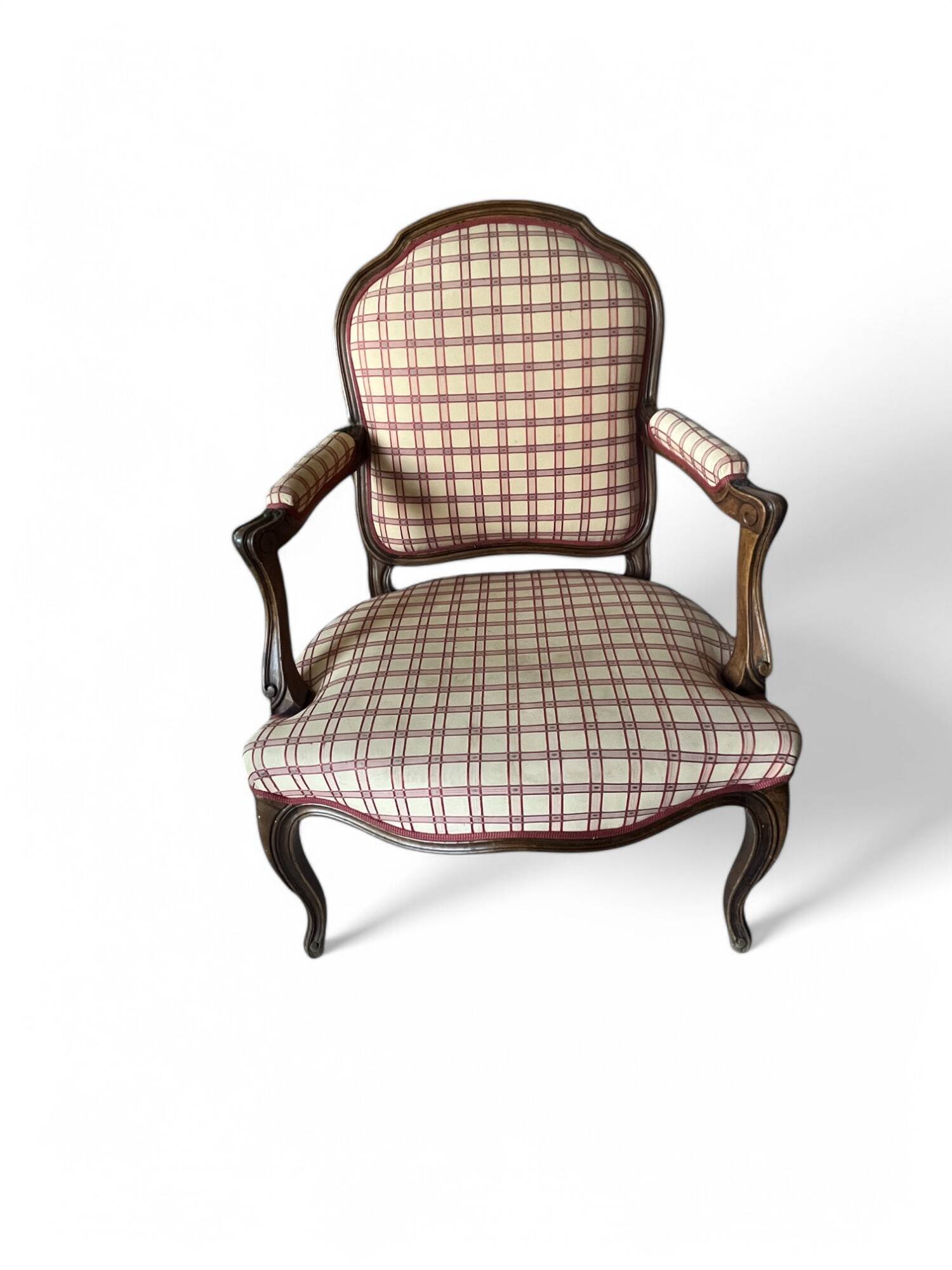 Fauteuil cabriolet bois et tissu style fin XXème