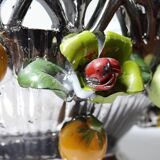 Vintage Italian silver-plated porcelain bowl with cut-out design of fruits and flowers.