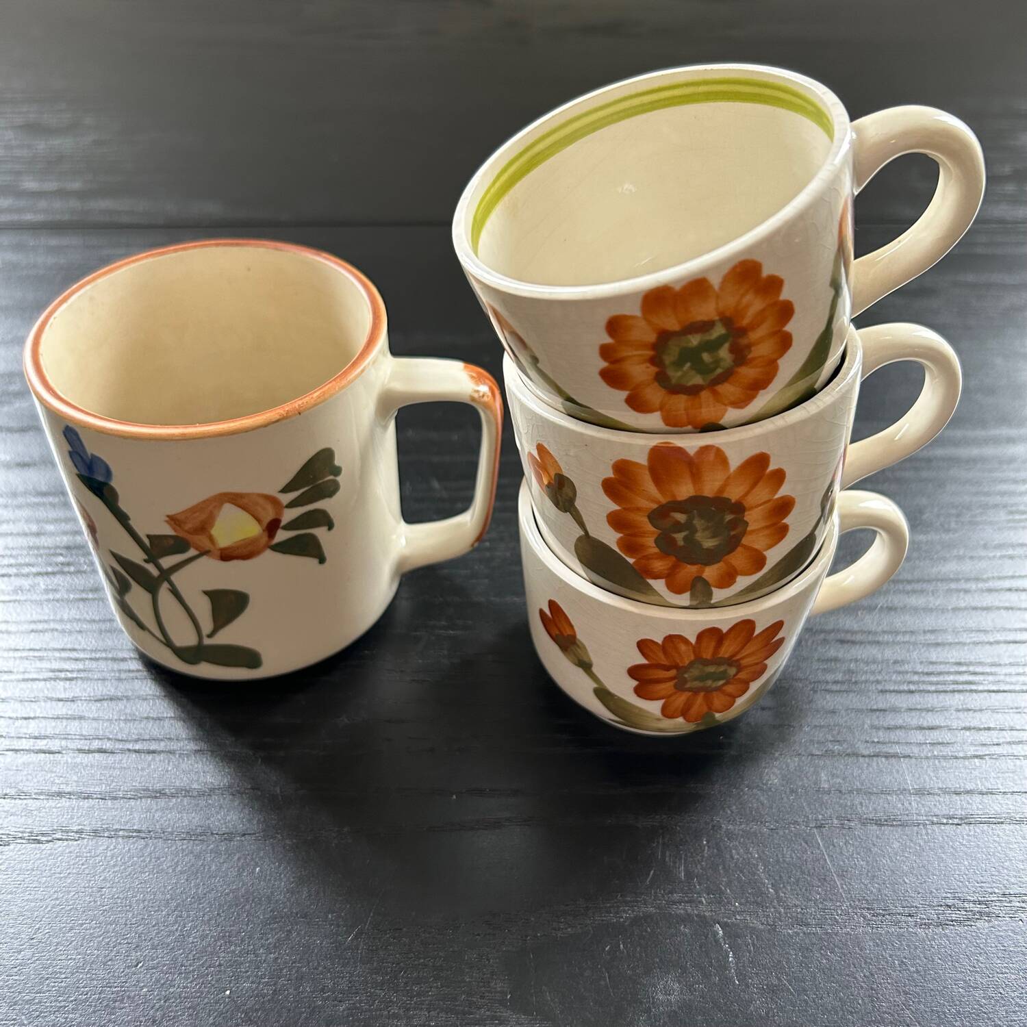 Set of 3 Sarreguemines cups and 1 mug