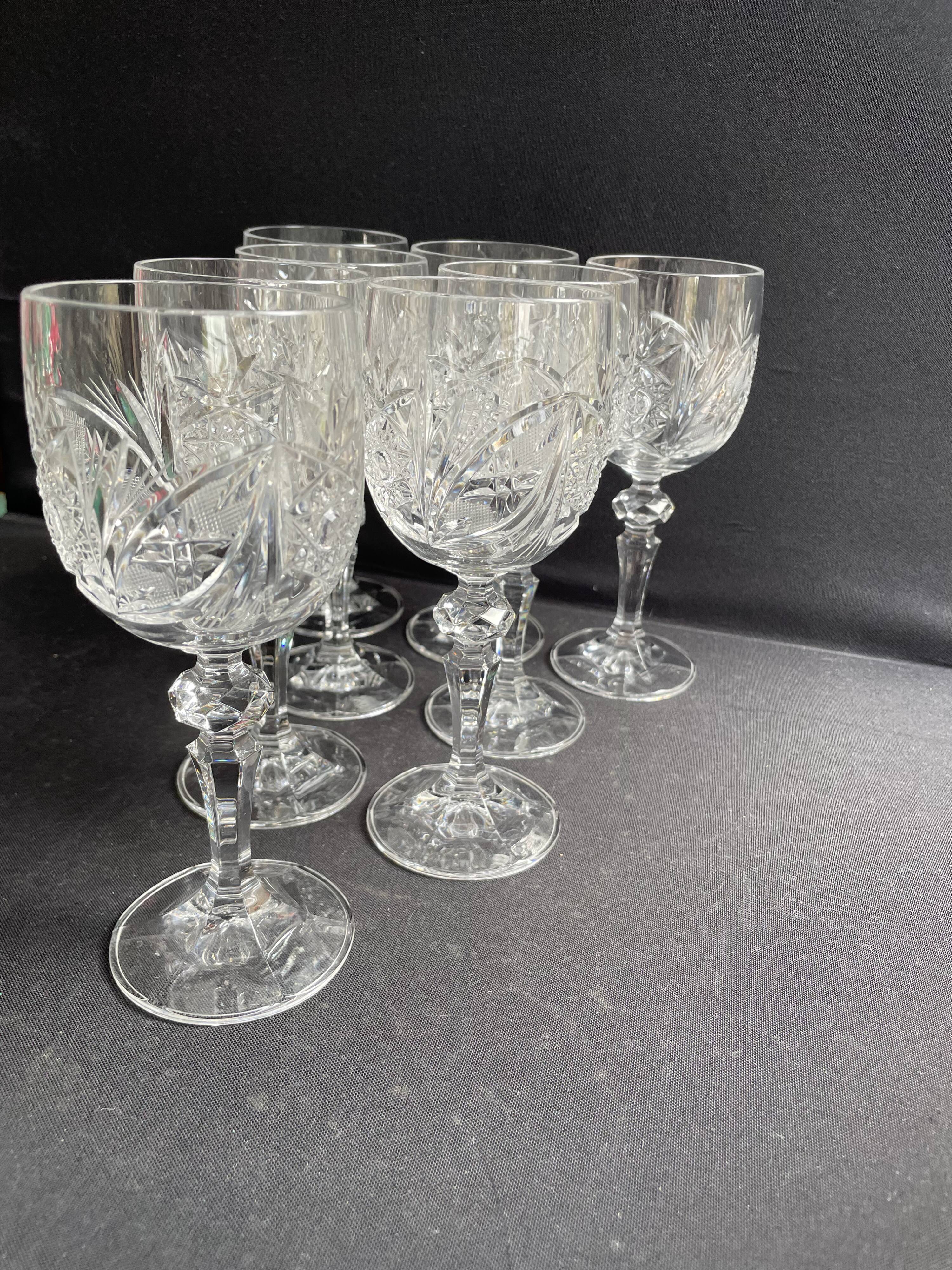 10 Bohemian cut crystal wine glasses