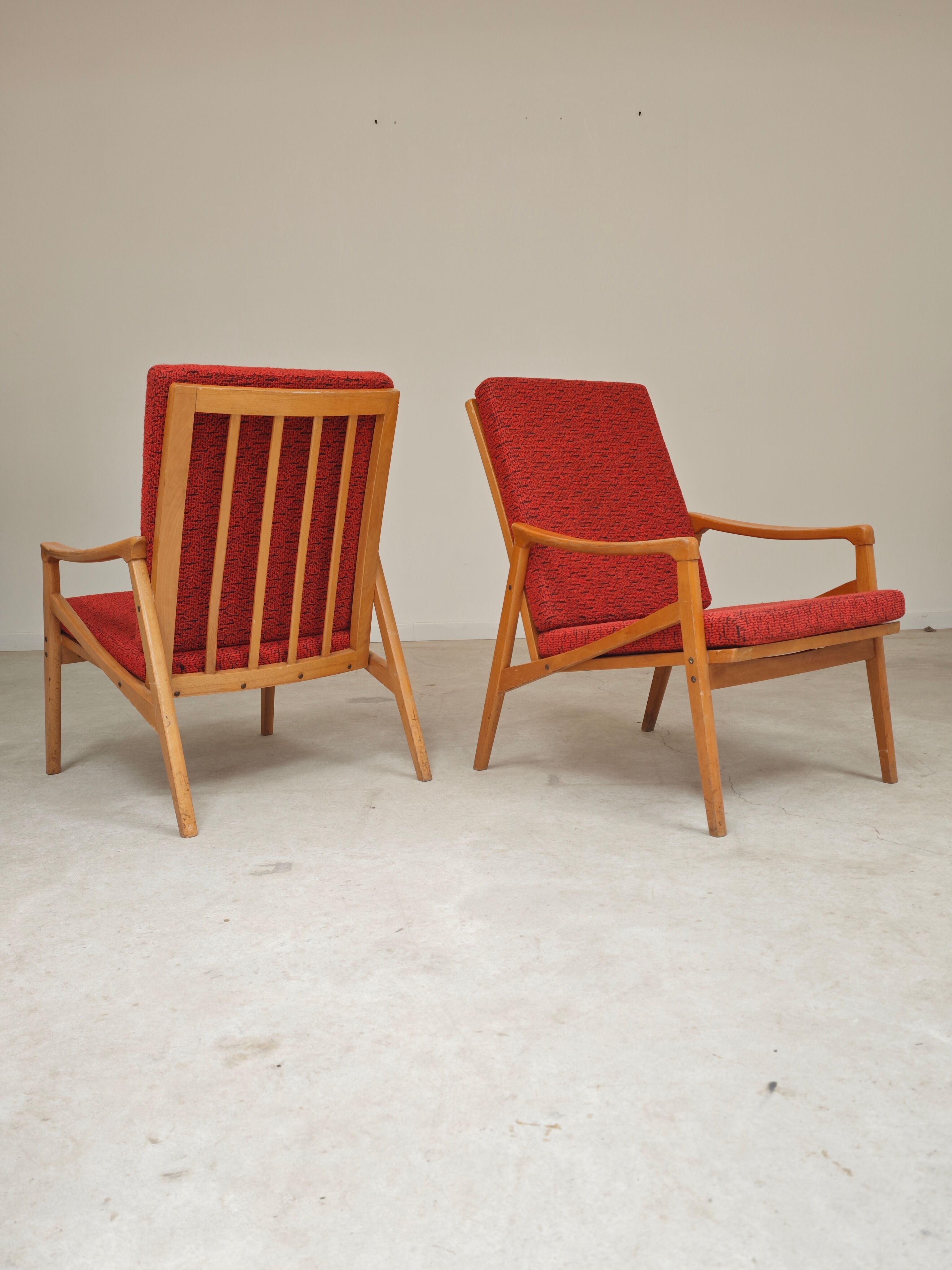 Pair of Jiri Jiroutek red armchairs by Intérier Praha