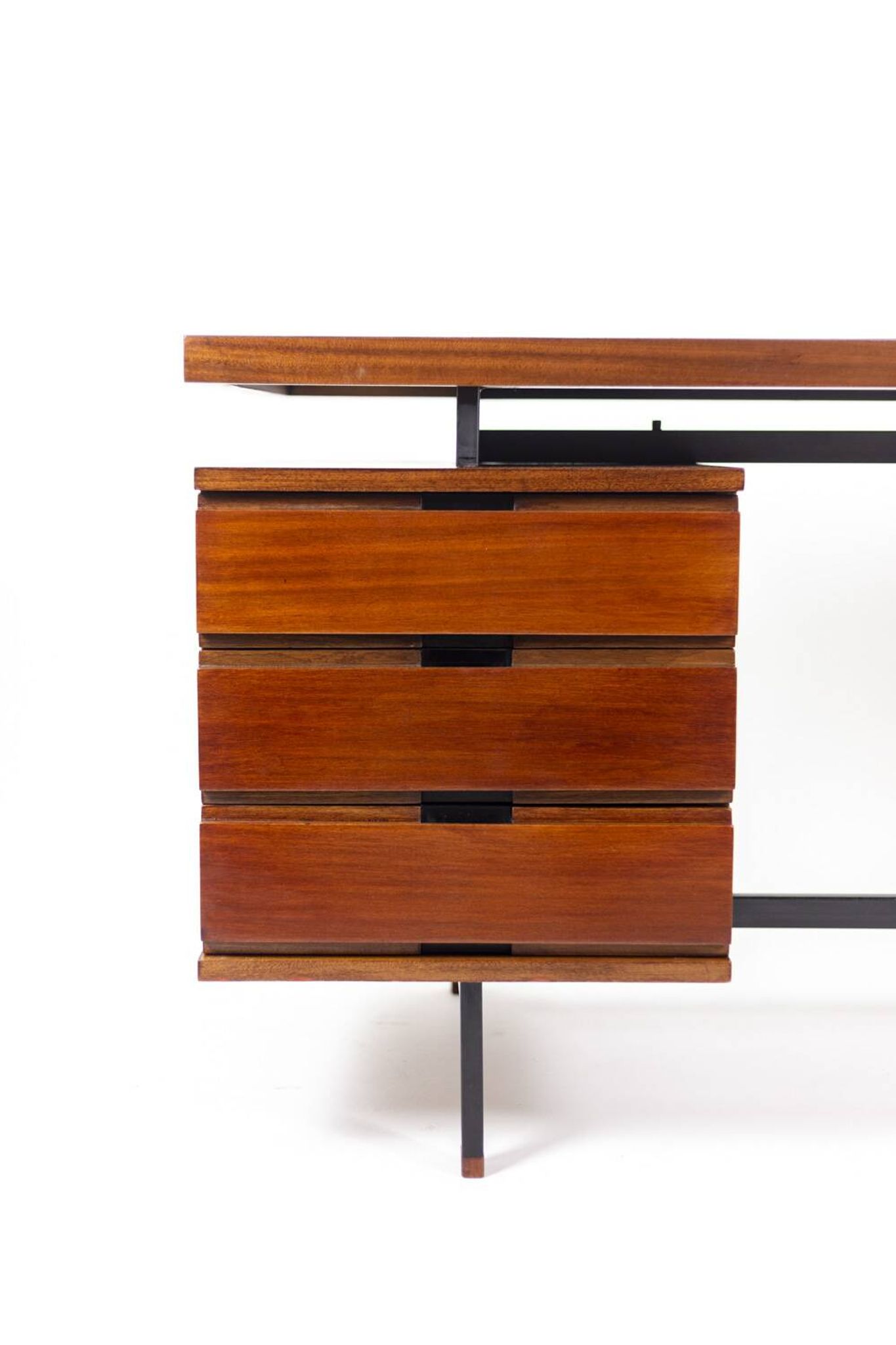 Pierre Guariche, mahogany and lacquered metal desk, 1960s