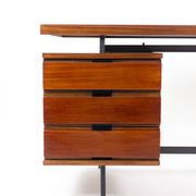 Pierre Guariche, mahogany and lacquered metal desk, 1960s