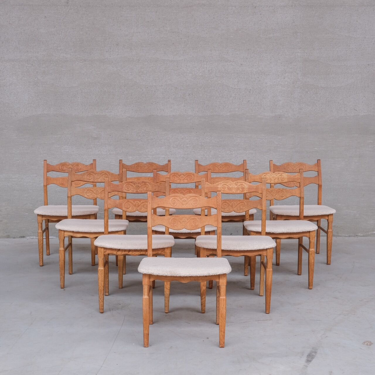 Set of 8 Oak Mid-Century Danish Dining Chairs attr. to Henning Kjaernulf