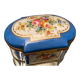 Domed porcelain box polychrome floral decoration on blue background brand Sèvres
