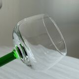 8 Alsatian stemmed glasses, transparent glass and green stems.