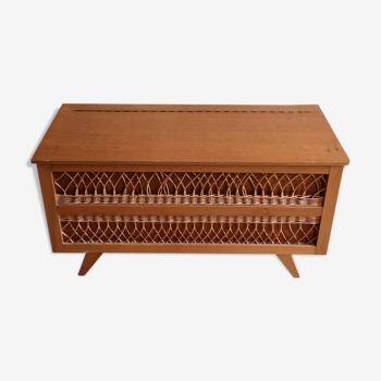 Vintage 1960s wooden toy box and rattan