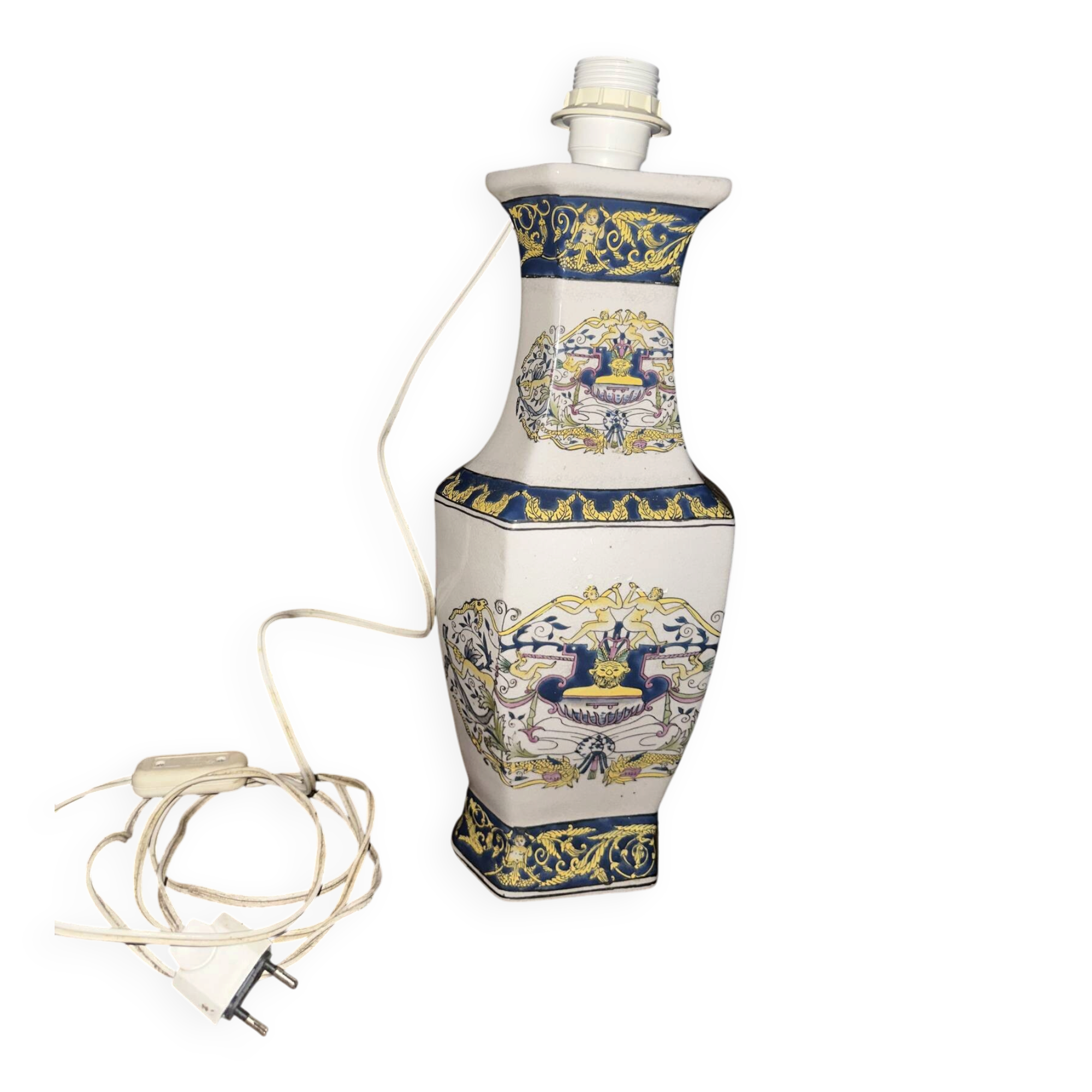 Vintage lamp base by Kelline in polychrome Chinese porcelain.