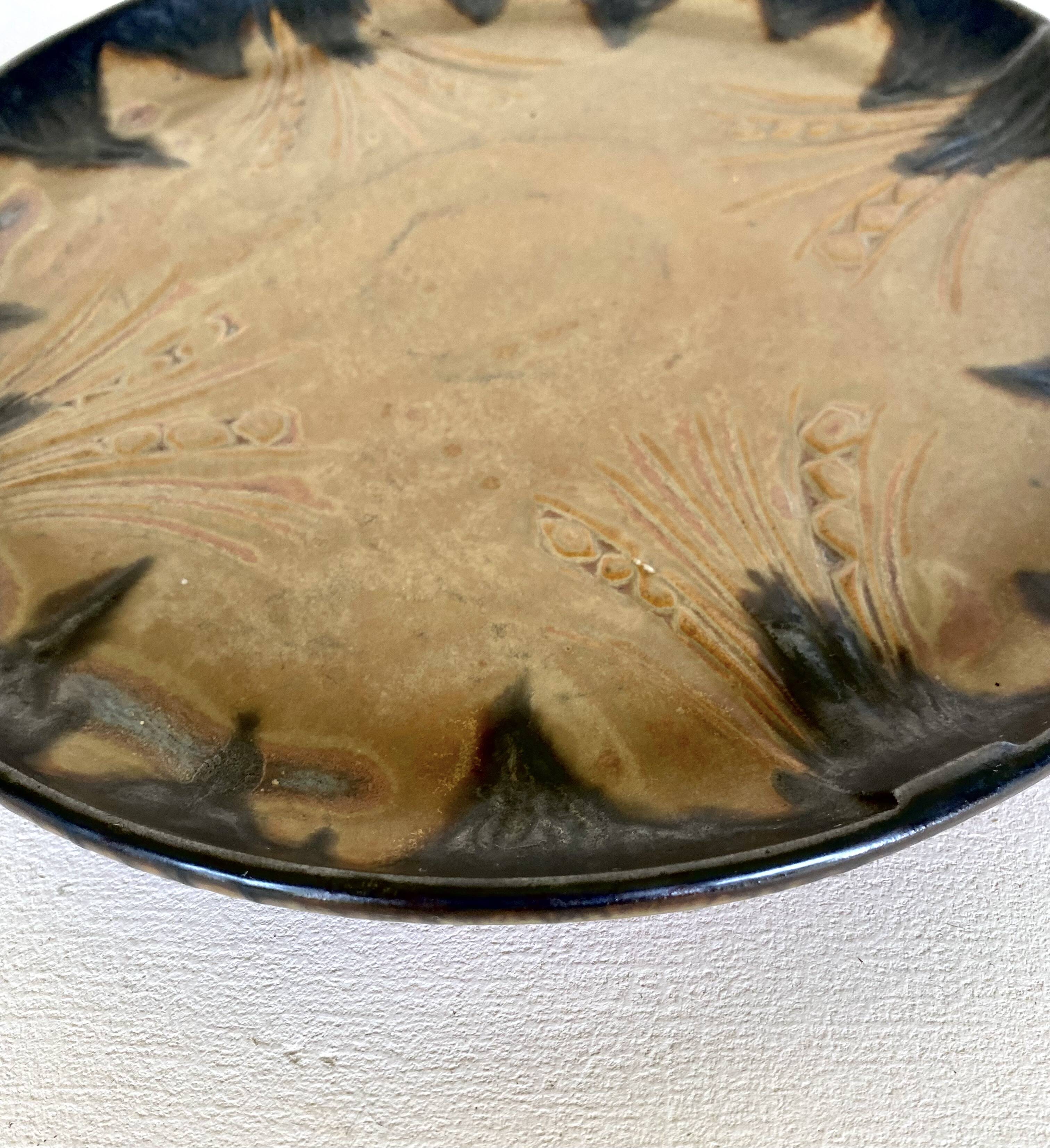 Denbac plate, flame-decorated ceramic