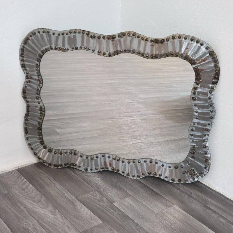 Brutalist Studded Metal Wall Mirror, 1960s