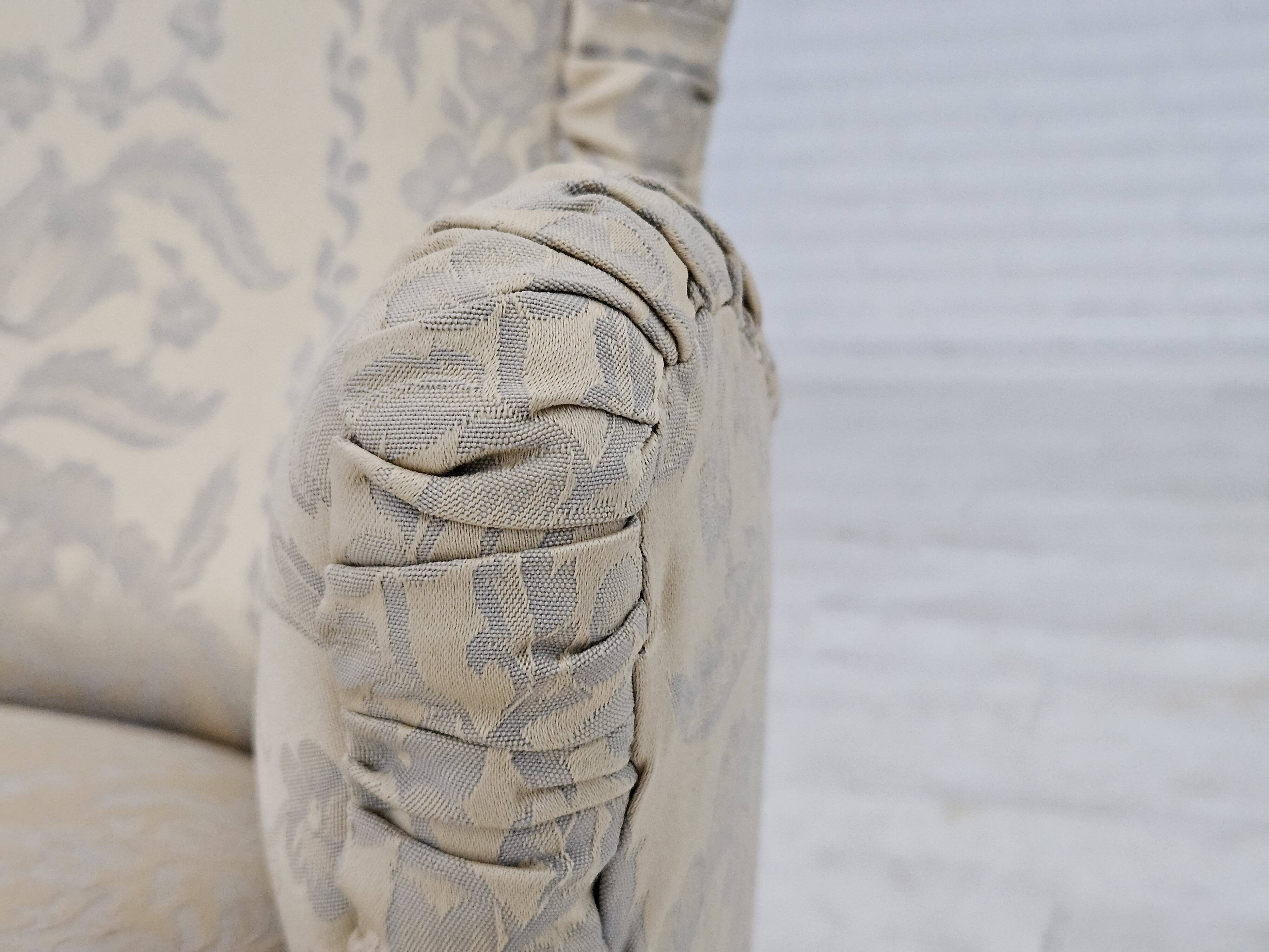 1950s, Danish armchair, reupholstered, creamy/white floral fabric.