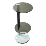 70s pedestal table in chromed metal, smoked glass and marble