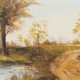 Painting „The Road by the Pond”, Scandinavian design, 1970s