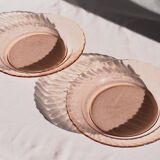 Set of two pink glass plates, Arcoroc France
