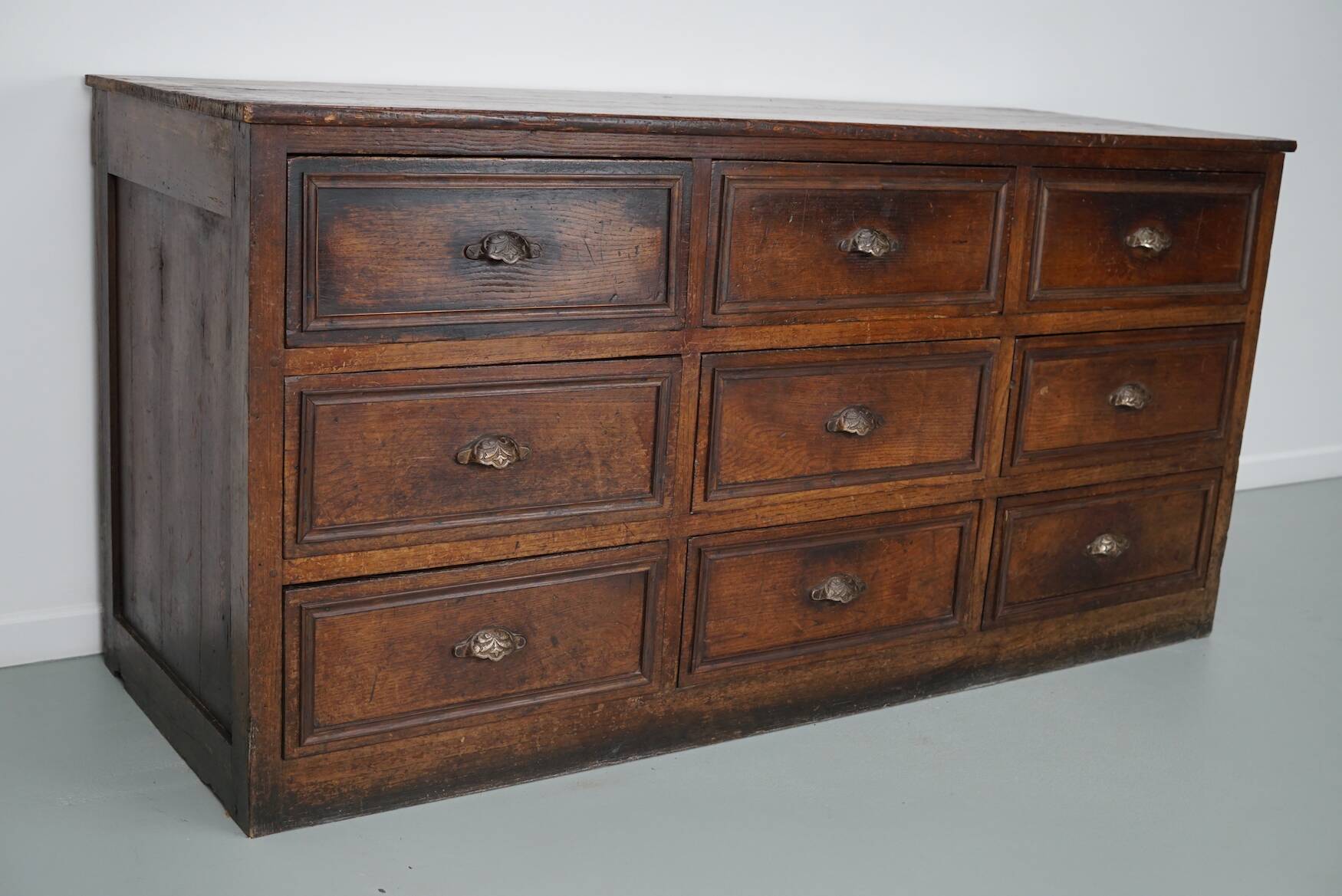 Apothicaire / Classeur Antique en Chêne et Bois Fruitiers, France, Début du 20ème Siècle