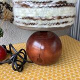 Seventies wood lamp and hippy chic wool lampshade