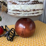 Seventies wood lamp and hippy chic wool lampshade