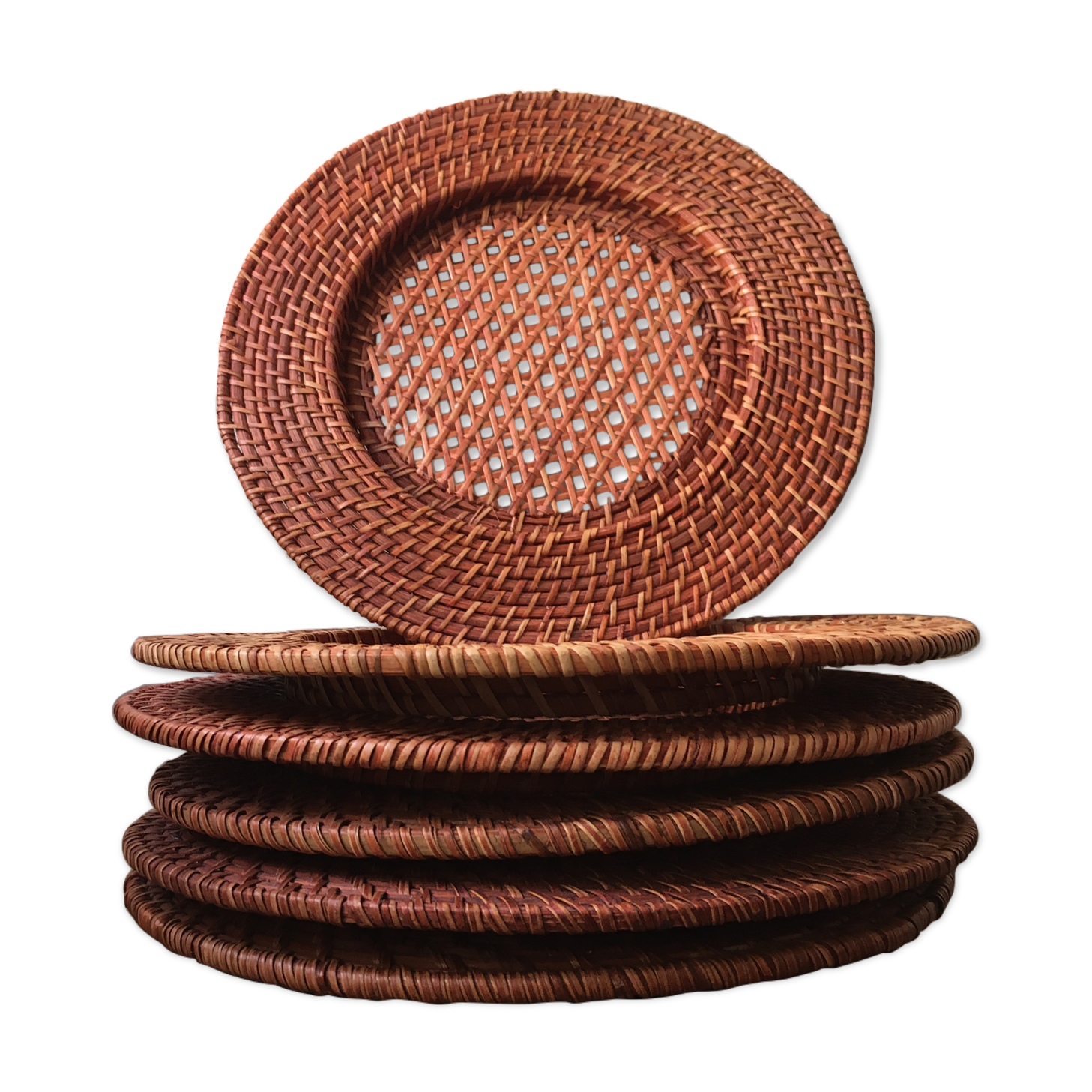 Set of 6 wicker and rattan undertributions