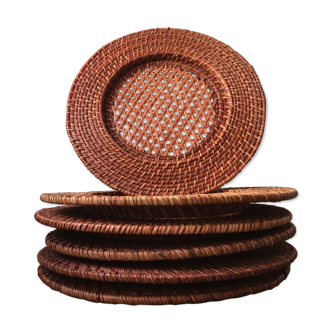 Set of 6 wicker and rattan undertributions
