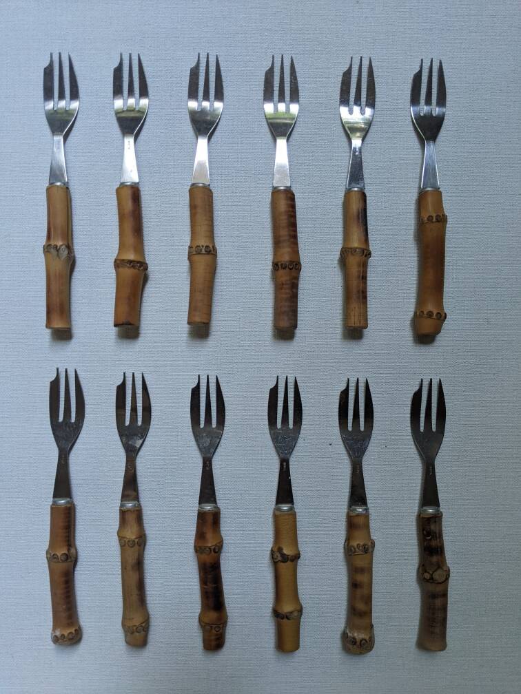 Set of 12 dessert knives with bamboo handles, bohemian decoration