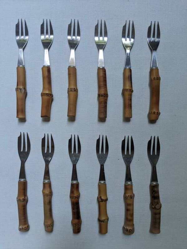 Ensemble de 12 couteaux à dessert manches en bambou décoration bohème