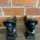 Pair of Fireplace Chenets Man with Hat Black Cast Iron Vintage #D703