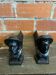 Paire de Chenets Cheminée Homme Au Chapeau Fonte Noire Vintage #D703