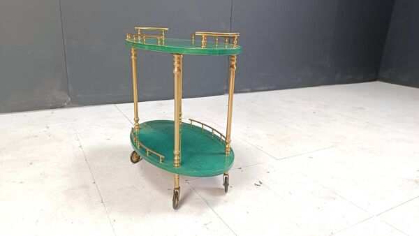 Chariot de bar et porte-bouteilles en peau de chèvre laquée italienne par Aldo Tura