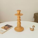 Vintage candle holder in weathered yellow wood