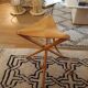 Wooden stool and vintage foldable leather
