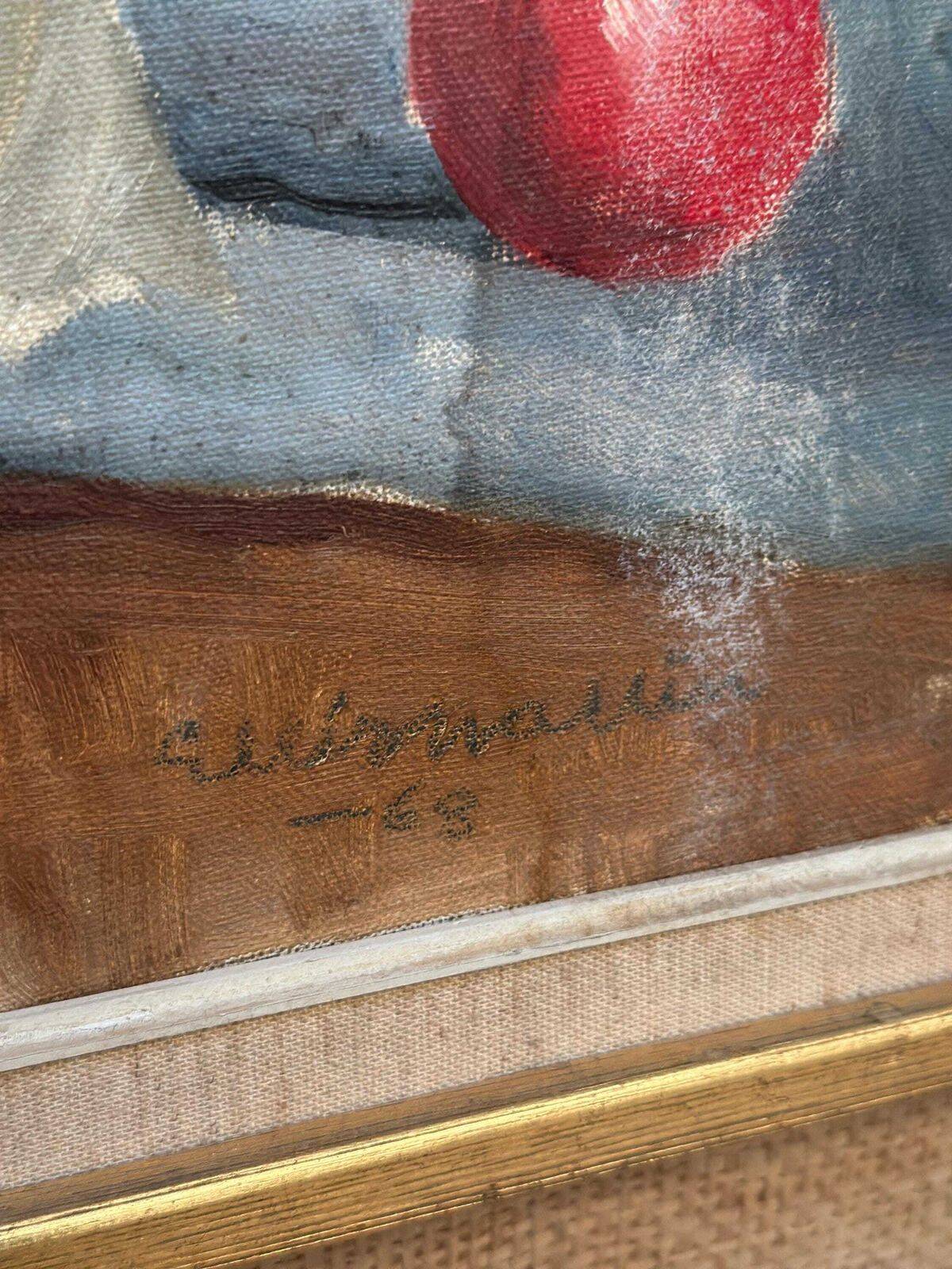 Original Swedish Oil on Canvas – "Flowers and Fruit by Ellis Wallin"