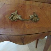 Paire de 2 chevets-louis xv-marqueterie-2 tiroirs-marbre rose