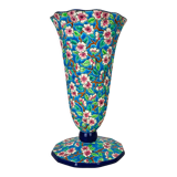 Faience enamel Longwy enamel cornet vase